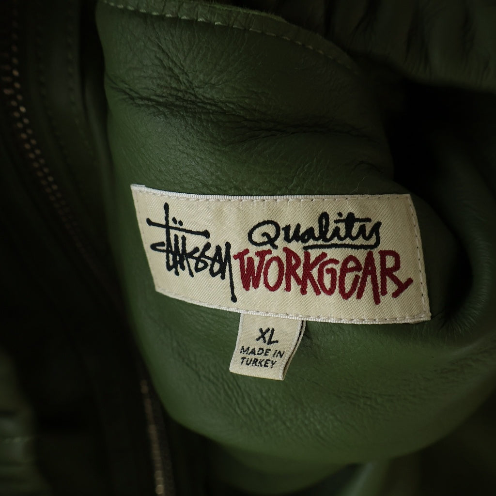 STUSSY(ステューシー) 23AW WORK JACKET SHEARLING シープスキン フーディー ジップアップ ムートンジャケット ブルゾン グリーン 115751