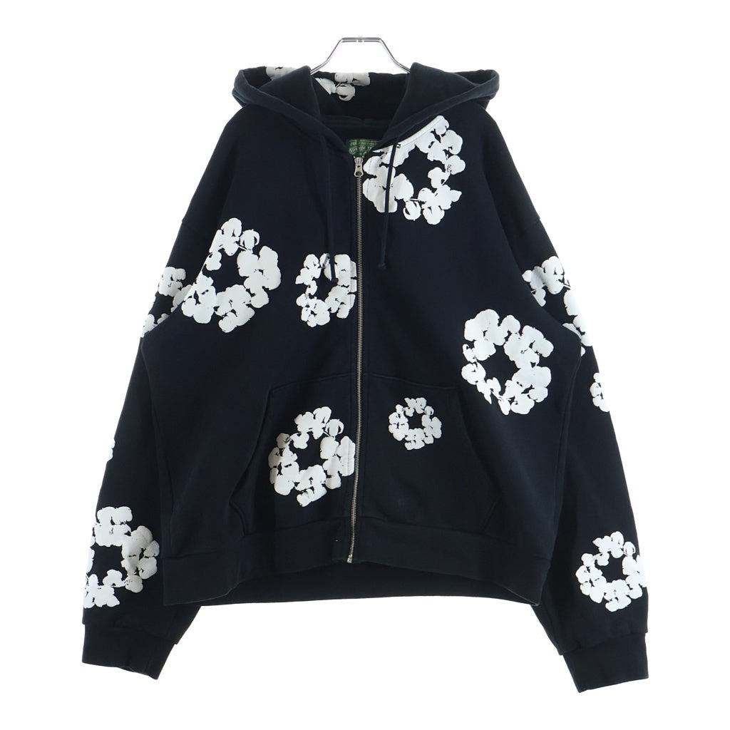 DENIM TEARS(デニムティアーズ) Cotton Wreath Zip Hoodie ジップアップ フラワー フーディー パーカー ブラック