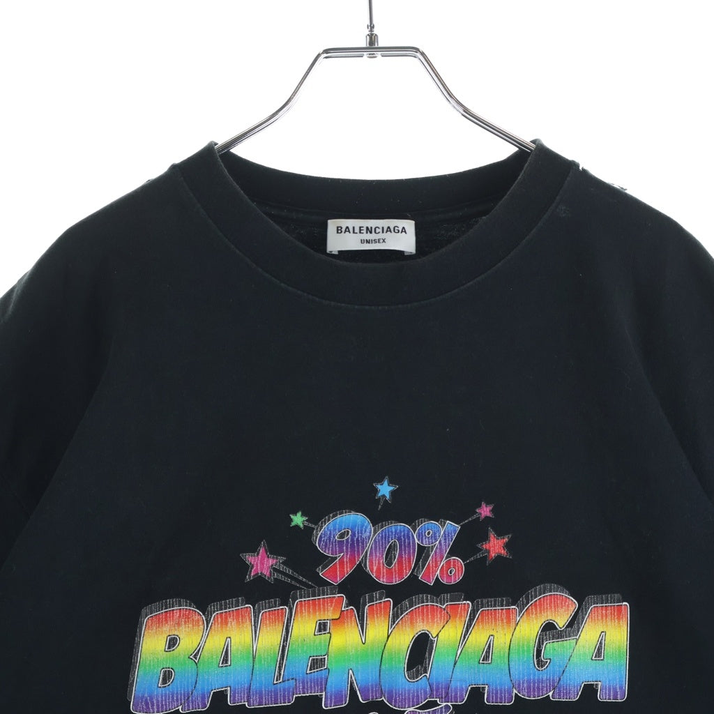 BALENCIAGA(バレンシアガ) Slogan Print Large Fit T-Shirt ダメージ加工 ペイント 半袖Tシャツ ブラック 641655 TMVH3