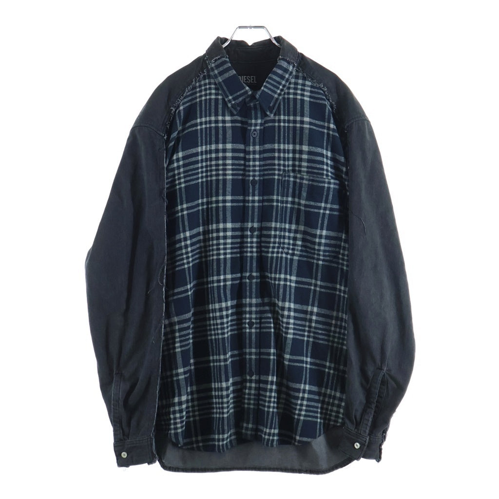 DIESEL(ディーゼル) 25SS ×Timberland ティンバーランド デニム切り替え 再構築 長袖シャツ ネイビー/ブラック DL-6B-T