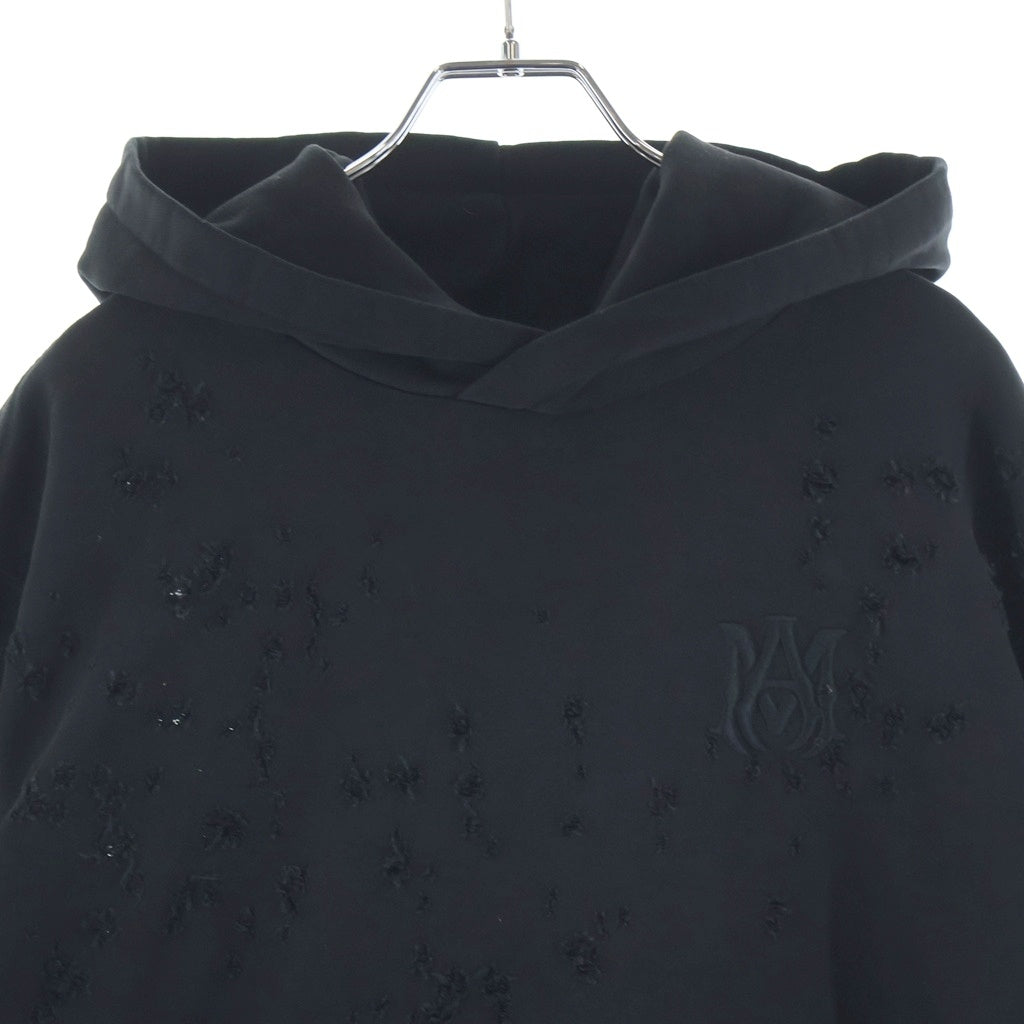 AMIRI(アミリ) 24AW MA SHOTGUN EMBROIDERED HOODIE ショットガン加工 ロゴ刺繍 プルオーバーパーカー ブラック AMJYHD1041