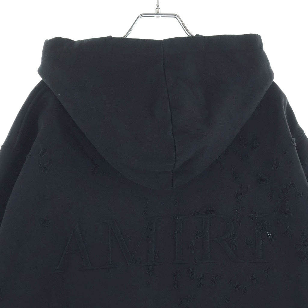 AMIRI(アミリ) 24AW MA SHOTGUN EMBROIDERED HOODIE ショットガン加工 ロゴ刺繍 プルオーバーパーカー ブラック AMJYHD1041