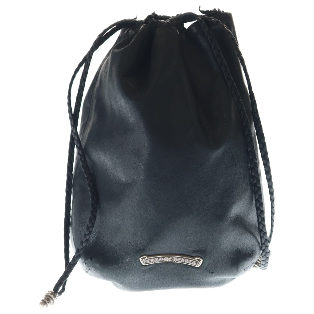 CHROME HEARTS(クロムハーツ) DRW STRNG SACK BS BSフレアドローストリングサックレザー巾着 ハンドバッグ ブラック レディース