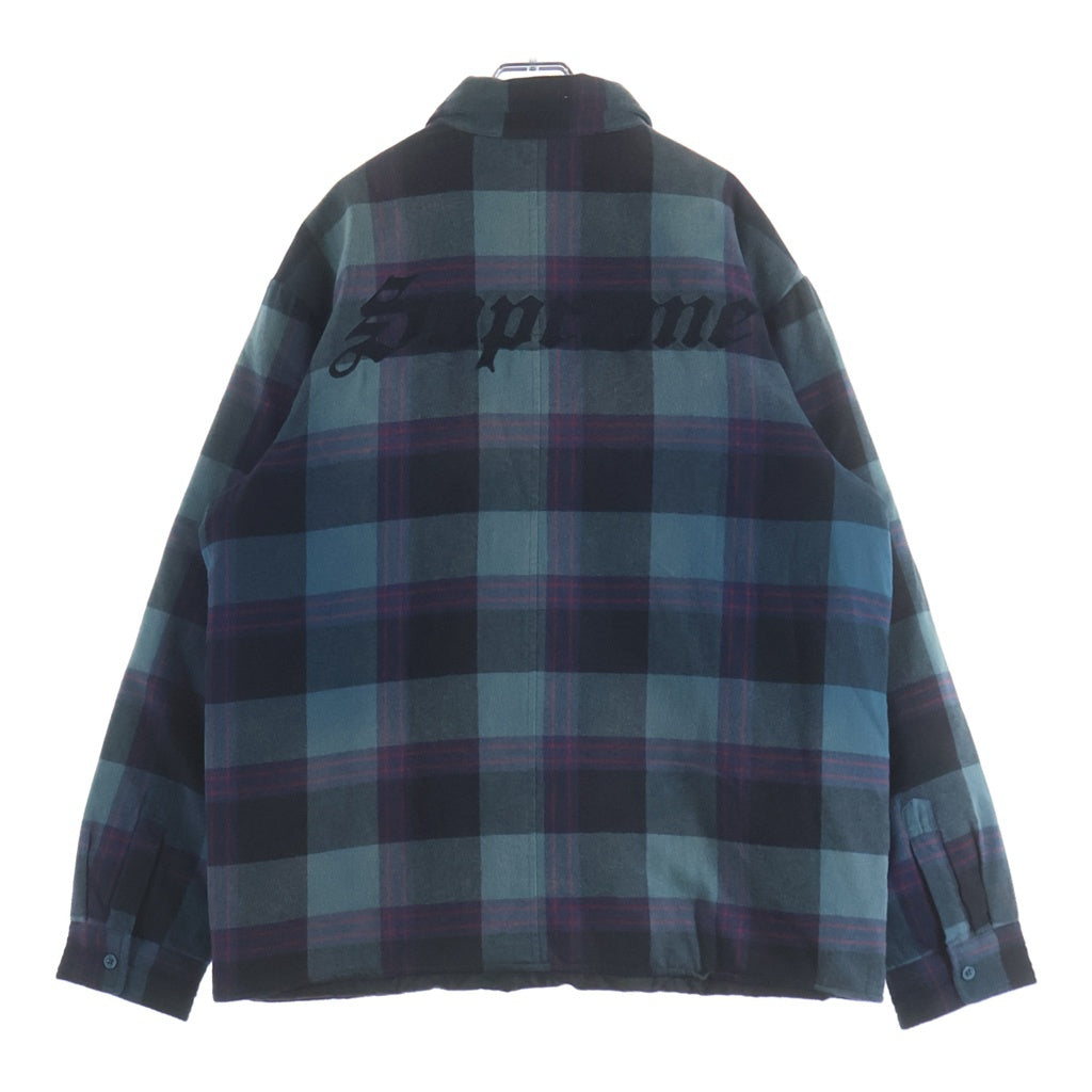 SUPREME(シュプリーム) 20AW Quilted Flannel Shirt バックロゴ刺繍 キルティング フランネル チェック柄 長袖シャツ ジャケット ブルー