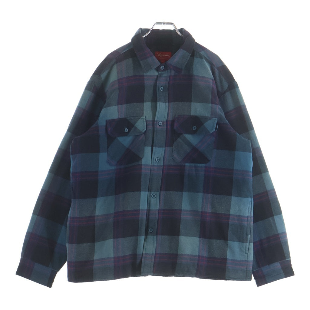 SUPREME(シュプリーム) 20AW Quilted Flannel Shirt バックロゴ刺繍 キルティング フランネル チェック柄 長袖シャツ ジャケット ブルー