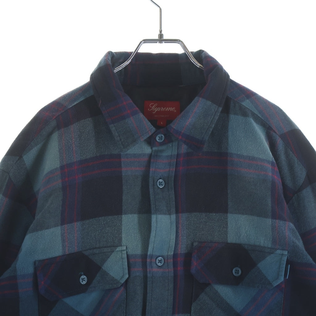 SUPREME(シュプリーム) 20AW Quilted Flannel Shirt バックロゴ刺繍 キルティング フランネル チェック柄 長袖シャツ ジャケット ブルー