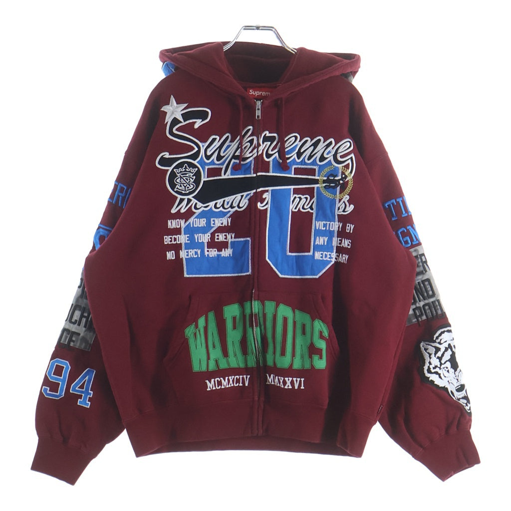 SUPREME(シュプリーム) 26SS Warrios Applique Zip Up Hooded Sweat Shirt ウォリアーズ アプリケ ジップアップ フーデッド スウェット パーカー レッド