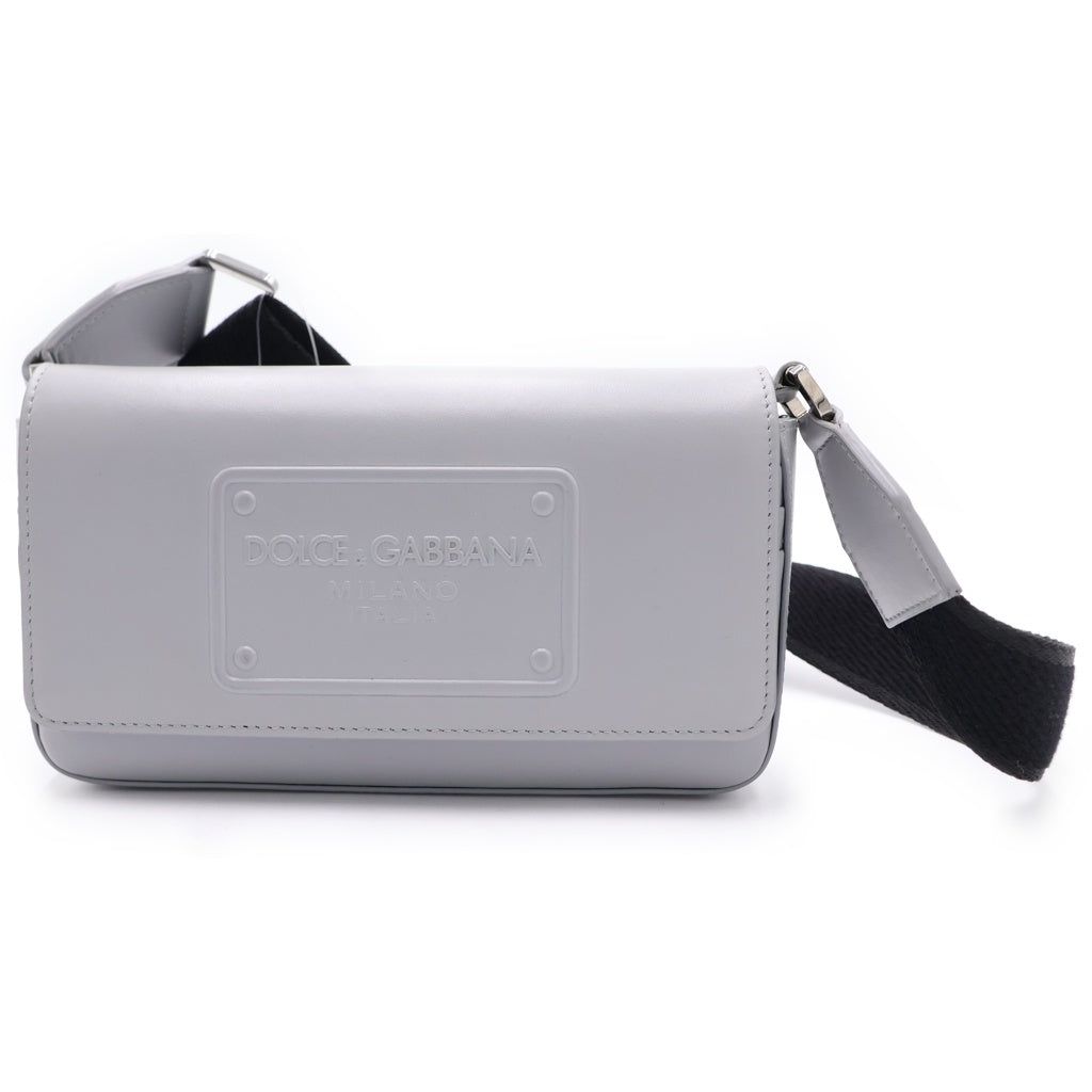 DOLCE & GABBANA(ドルチェアンドガッバーナ) Logo Embossed Shoulder Bag エンボスロゴ ショルダー レザーバッグ グレー