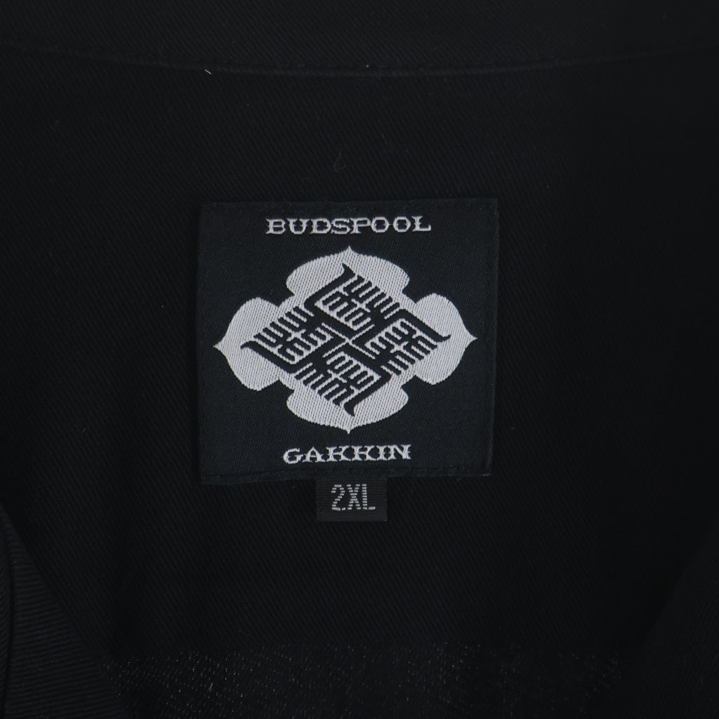 BUDSPOOL(バッズプール) × Gakkin ガッキン フロント 白墨狐刺繍 オープンカラー レーヨンシャツ ブラック
