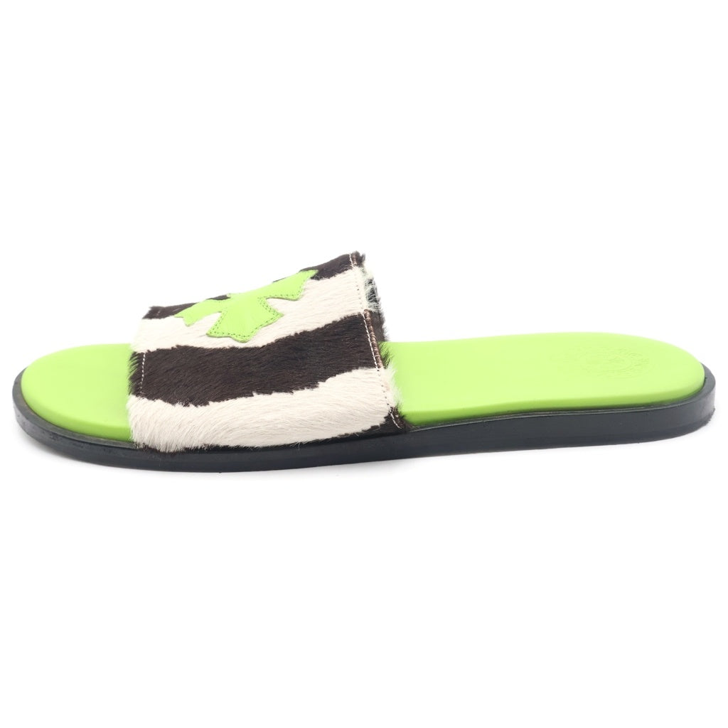 CHROME HEARTS(クロムハーツ) Harako Leather Zebra CH Cross Sandals ハラコ ゼブラ柄 クロスパッチ ビーチサンダル ライトグリーン