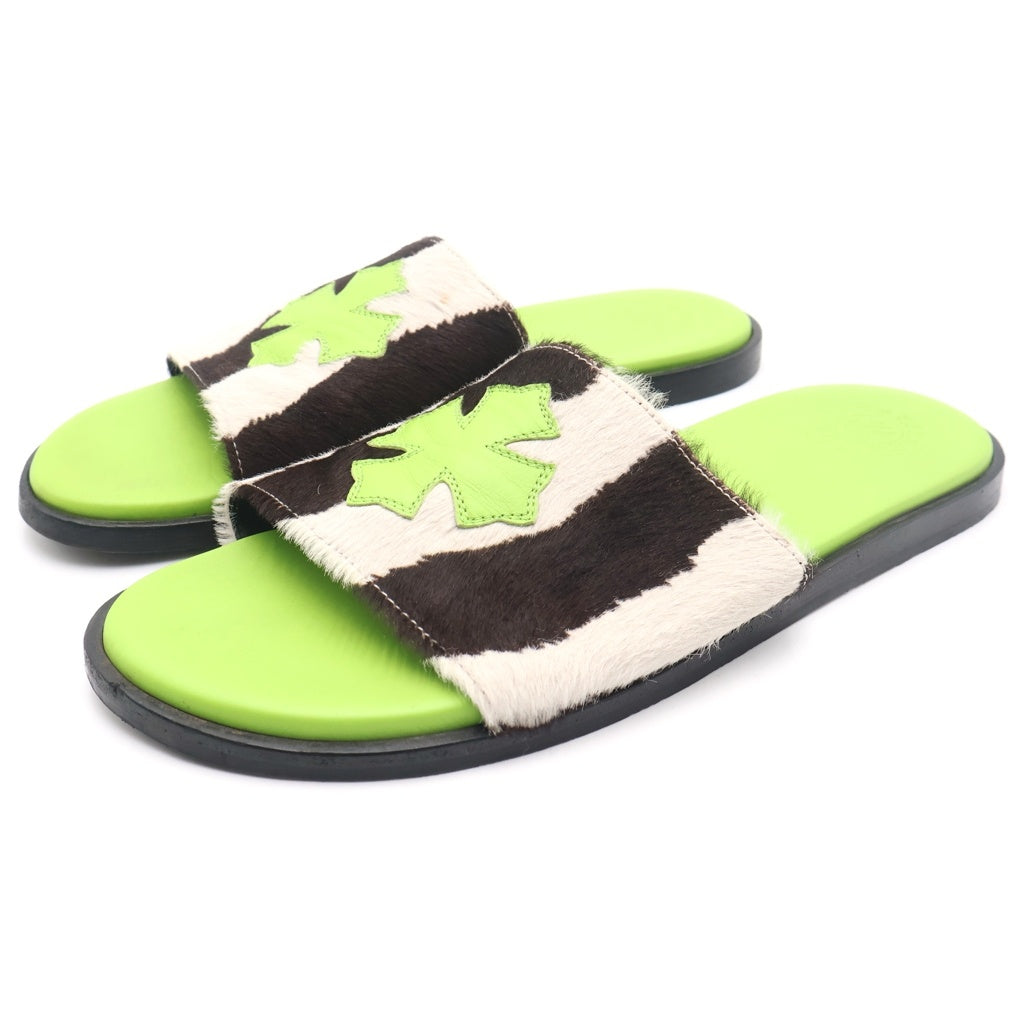 CHROME HEARTS(クロムハーツ) Harako Leather Zebra CH Cross Sandals ハラコ ゼブラ柄 クロスパッチ ビーチサンダル ライトグリーン