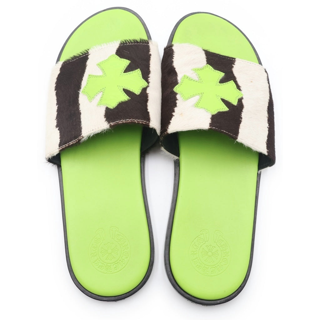 CHROME HEARTS(クロムハーツ) Harako Leather Zebra CH Cross Sandals ハラコ ゼブラ柄 クロスパッチ ビーチサンダル ライトグリーン