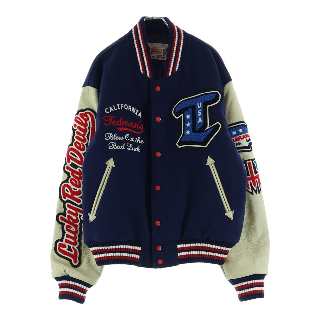 TEDMAN TED COMPANY(テッドマン テッドカンパニー) STADIUM JACKET フロントワッペン付き アームレザー切替 ジップアップ スタジアムジャケット ネイビー/アイボリー