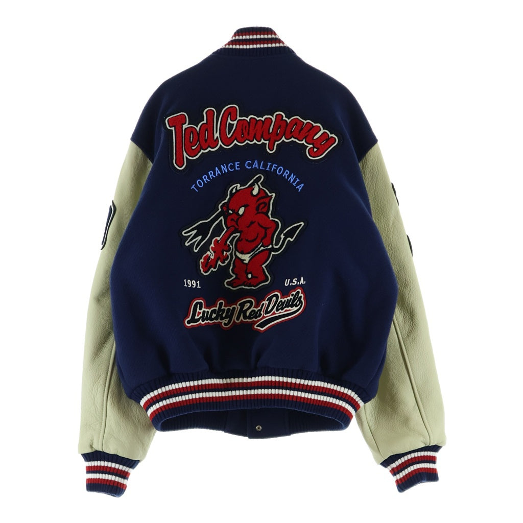 TEDMAN TED COMPANY(テッドマン テッドカンパニー) STADIUM JACKET フロントワッペン付き アームレザー切替 ジップアップ スタジアムジャケット ネイビー/アイボリー
