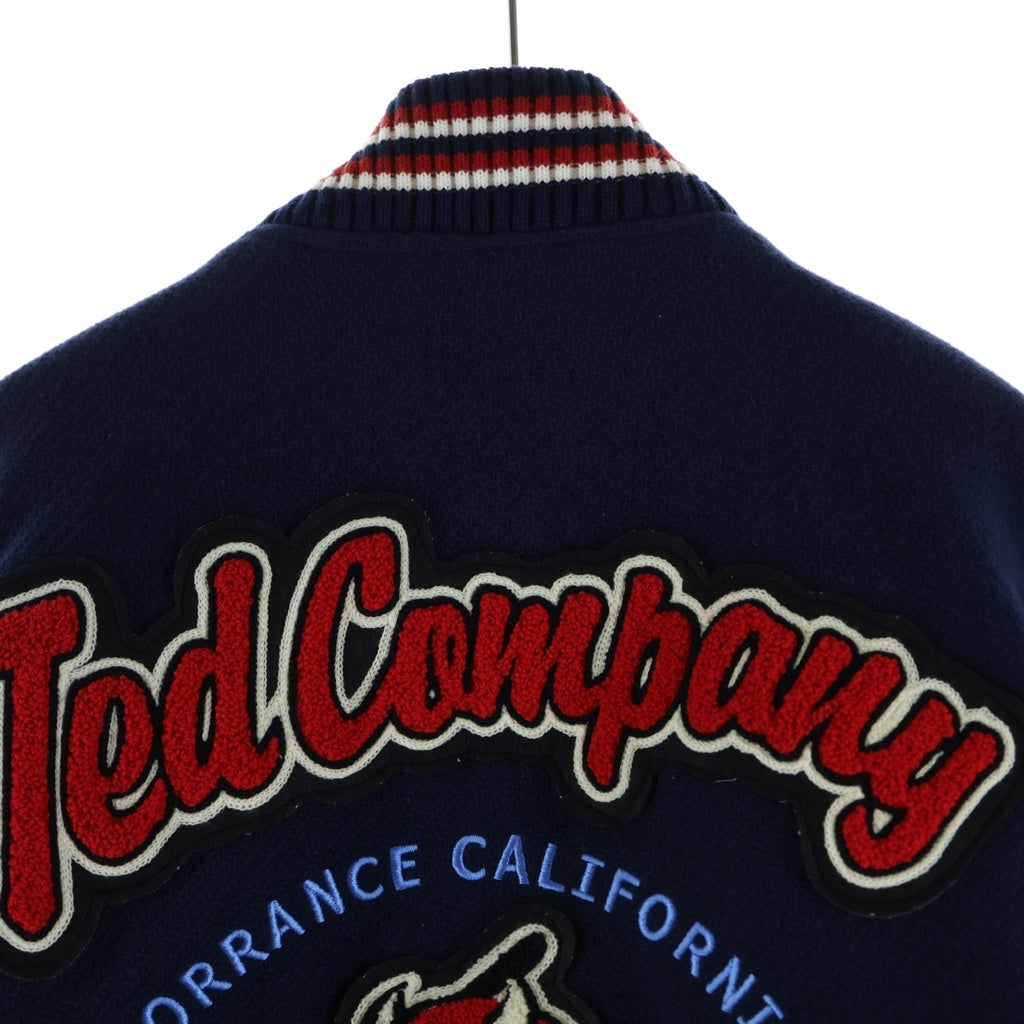 TEDMAN TED COMPANY(テッドマン テッドカンパニー) STADIUM JACKET フロントワッペン付き アームレザー切替 ジップアップ スタジアムジャケット ネイビー/アイボリー
