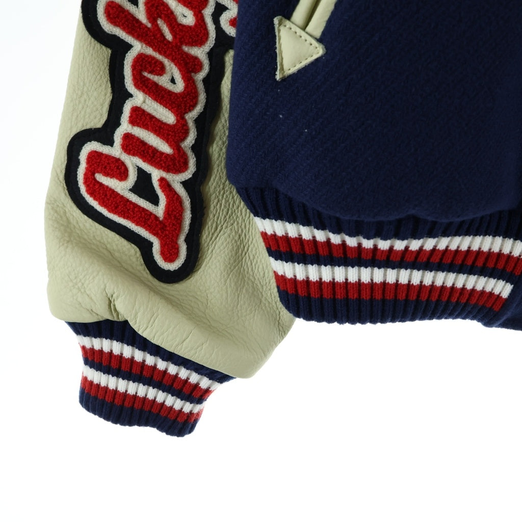 TEDMAN TED COMPANY(テッドマン テッドカンパニー) STADIUM JACKET フロントワッペン付き アームレザー切替 ジップアップ スタジアムジャケット ネイビー/アイボリー