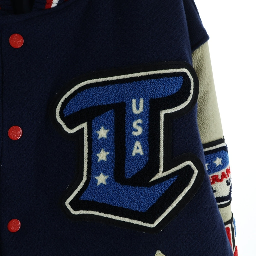 TEDMAN TED COMPANY(テッドマン テッドカンパニー) STADIUM JACKET フロントワッペン付き アームレザー切替 ジップアップ スタジアムジャケット ネイビー/アイボリー