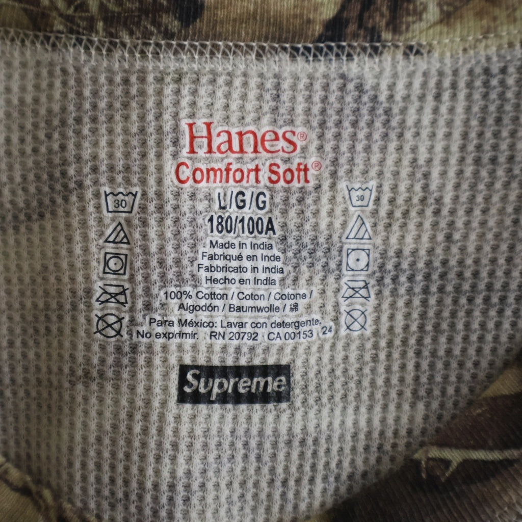 SUPREME(シュプリーム) 24SS ×Hanes Bones Thermal Crew Camo ヘインズ ボーンズ サーマル 長袖シャツ クルーネック カットソー カーキ