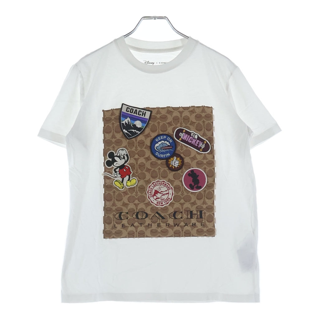 COACH(コーチ) ×DISNEY シグネチャーロゴ ワッペン クルーネック 半袖Tシャツ カットソー ホワイト 3233