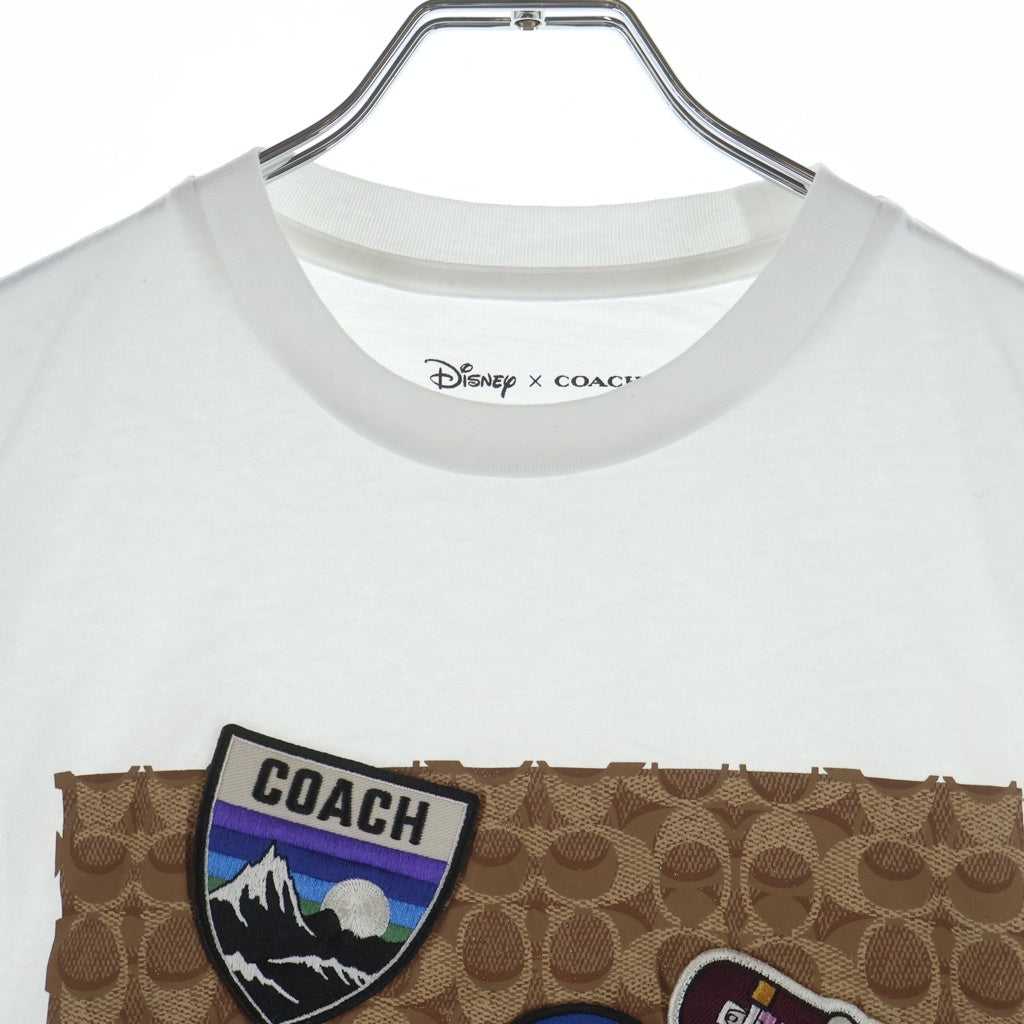 COACH(コーチ) ×DISNEY シグネチャーロゴ ワッペン クルーネック 半袖Tシャツ カットソー ホワイト 3233