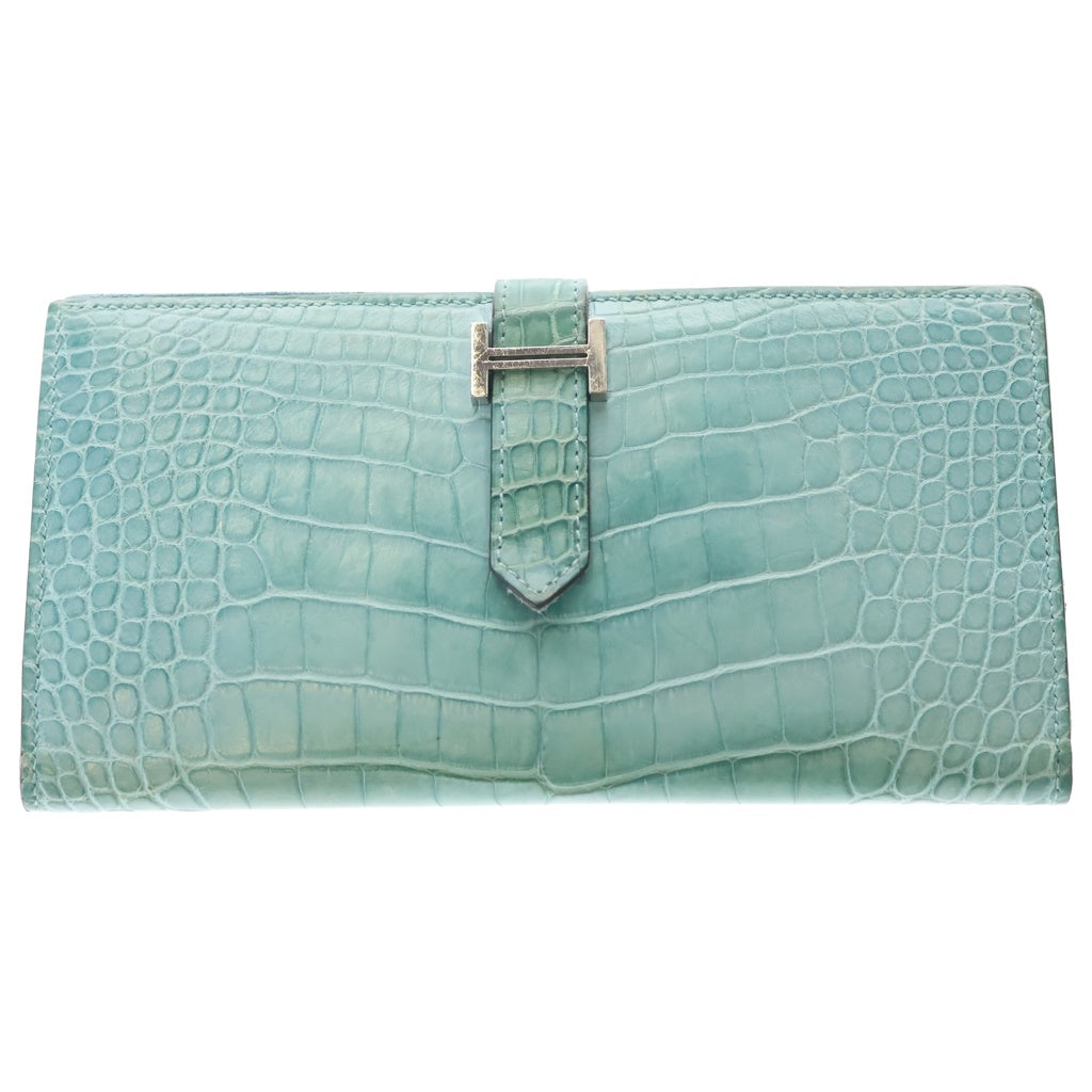 HERMES(エルメス) ベアンスフレ アリゲーターマット ブルーアトール シルバー金具 T刻印 レディース
