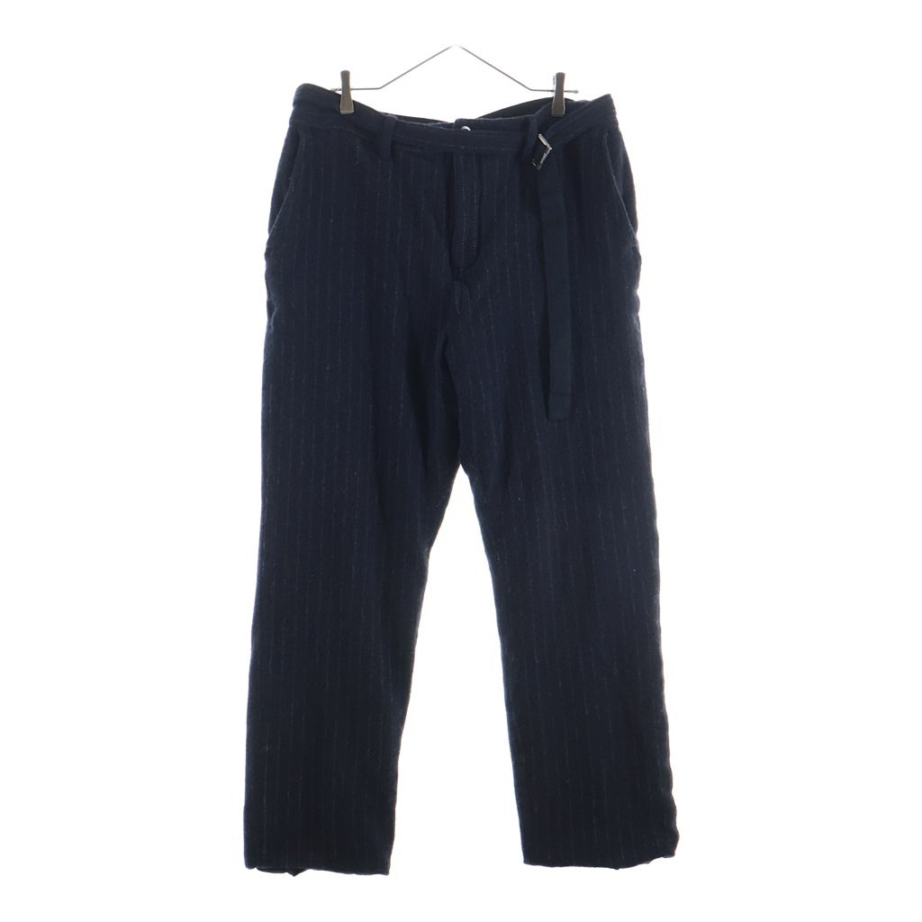 Sacai(サカイ) 23AW WOOL STRIPED PANTS WITH BELT ウール ストライプ チェック ベルト付き スラックスパンツ ネイビー 23-03195M