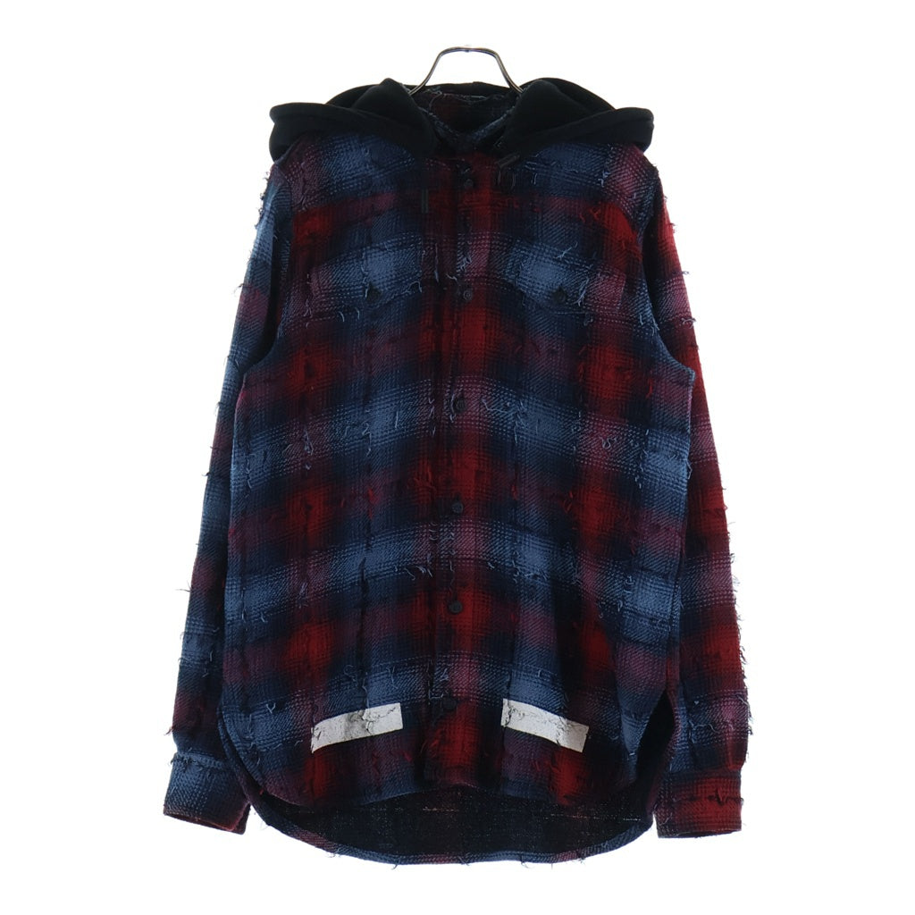 OFF-WHITE(オフホワイト) 17AW バックバイアスプリント ドッキングフーディ チェック長袖シャツ レッド/ブルー OMGA035F17329018