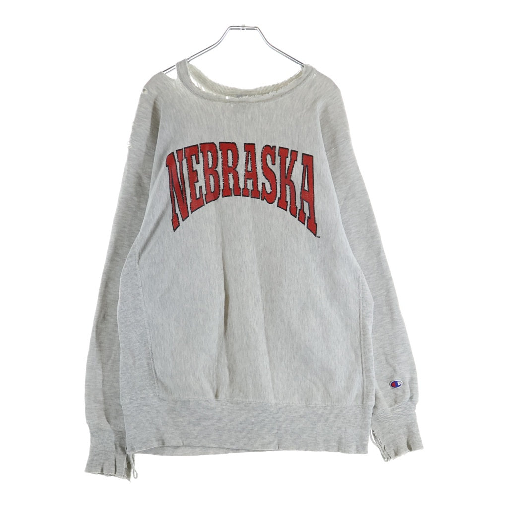 CHAMPION(チャンピオン) 90S VINTAGE REVERSE WEAVE リバースウィーブ 刺繍タグ フロントプリント クルーネックスウェットトレーナー グレー