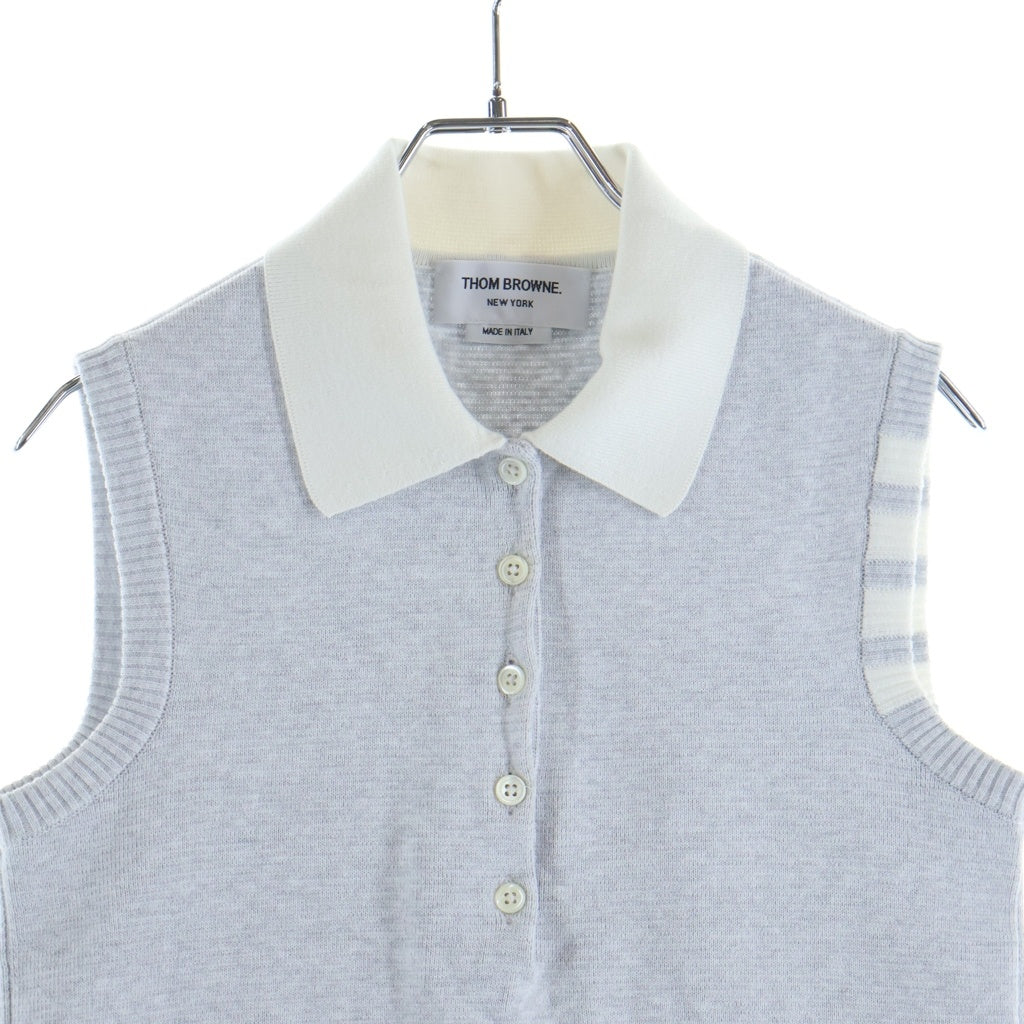 THOM BROWNE(トムブラウン) Milano Stitch 4-Bar Sleeveless Polo Shirt ミラノステッチ ノースリーブ ポロシャツレディース グレー FKP133B-Y3061-050