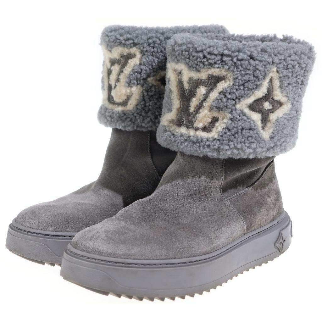 LOUIS VUITTON(ルイヴィトン) NOWDROP FLAT ANKLE BOOT スノードロップ ラインアンクルブーツ LVロゴ ムートンブーツ レディース グレー TC0272