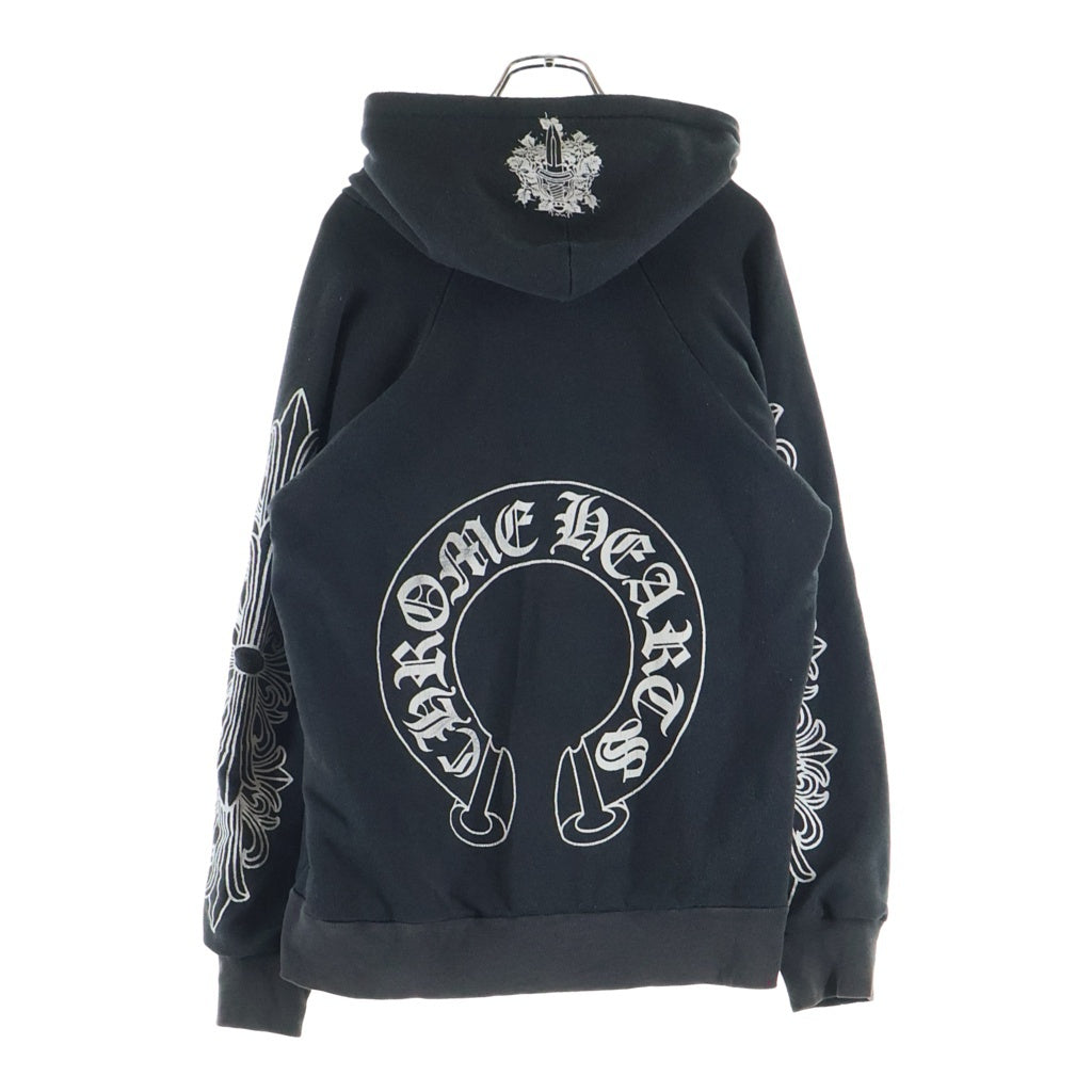 CHROME HEARTS(クロムハーツ) OLD THRML HD PLVR 裏地サーマル 袖フローラルプリントバックホースシュー プルオーバーパーカー ブラック