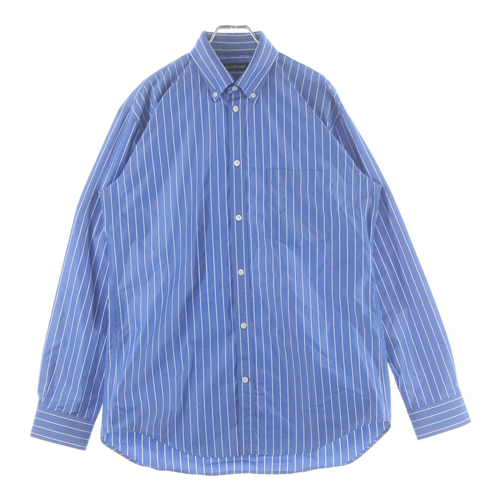 BALENCIAGA(バレンシアガ) 19SS バックロゴプリント ストライプ 長袖シャツ ブルー 556878 TGM07