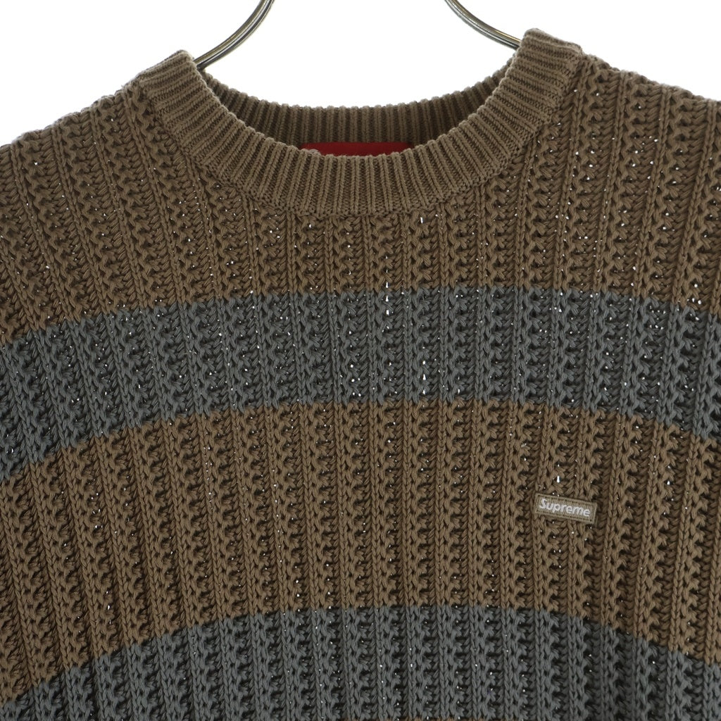 SUPREME(シュプリーム) 25SS Loose Gauge Stripe Small Box Sweater ルーズゲージ ストライプ スモールボックスロゴ ニットセーター ブラウン/グレー