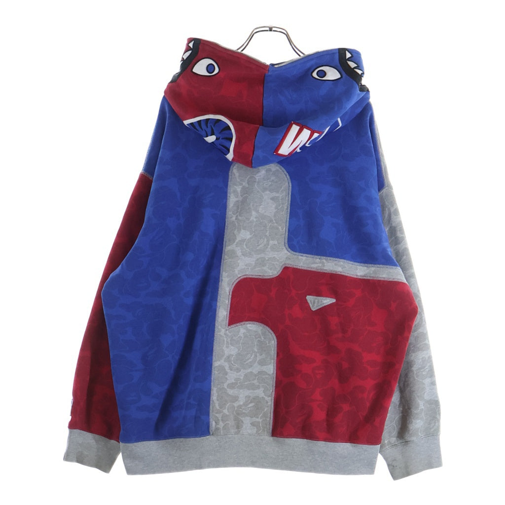 A BATHING APE(アベイシングエイプ) × RUSSEL ATHLETIC SHARK FULL ZIP HOODIE × ラッセル アスレチック ジップアップ シャーク フーディーパーカー グレー/レッド/ブルー 001ZPJ731906C