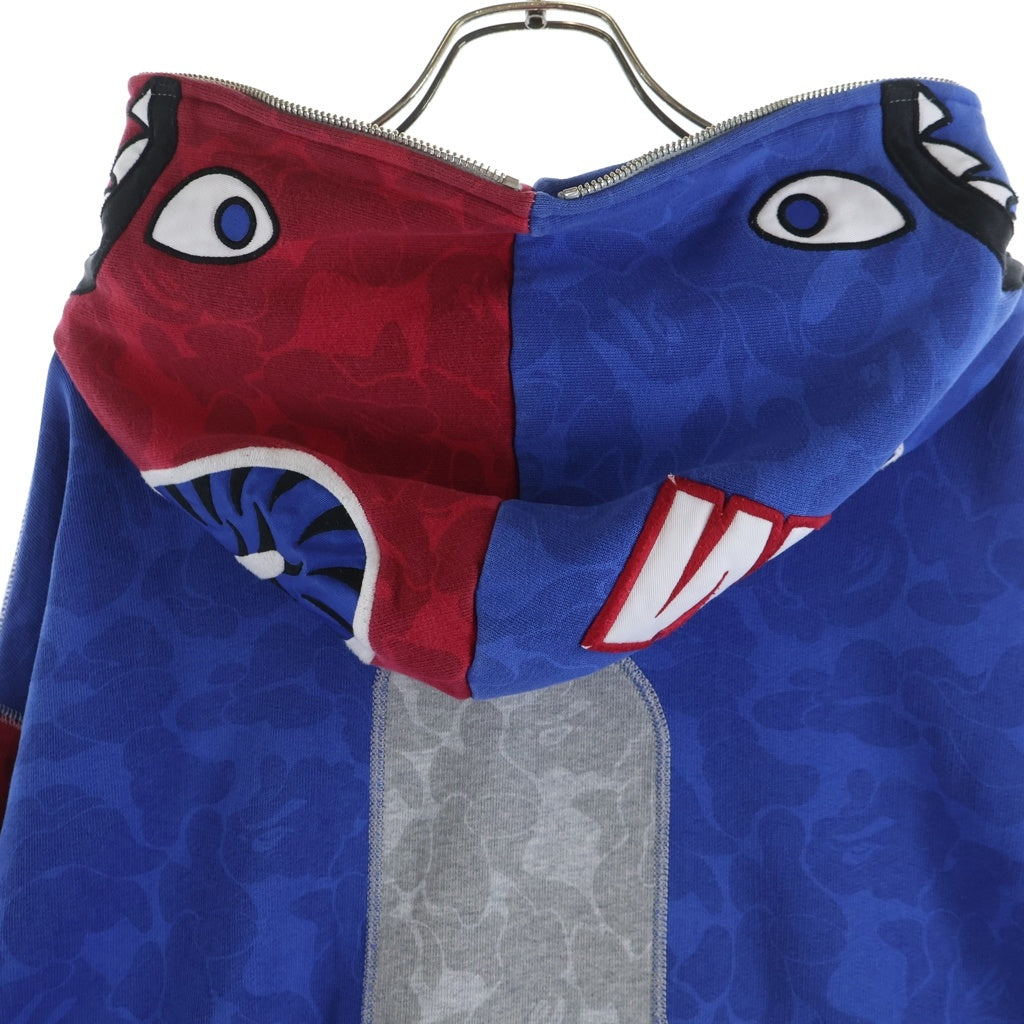 A BATHING APE(アベイシングエイプ) × RUSSEL ATHLETIC SHARK FULL ZIP HOODIE × ラッセル アスレチック ジップアップ シャーク フーディーパーカー グレー/レッド/ブルー 001ZPJ731906C