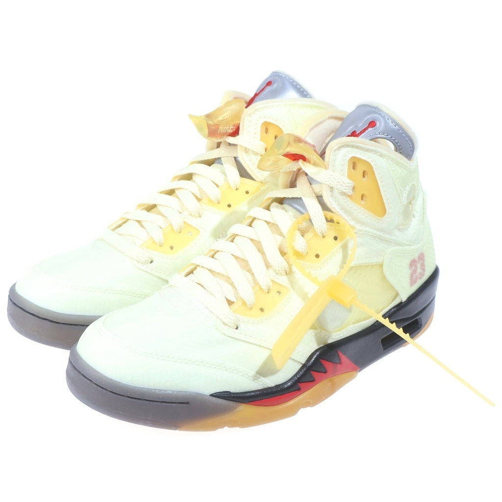 NIKE(ナイキ) ×OFF WHITE AIR JORDAN5 SAIL オフホワイト エアジョーダン5 セイル ハイカットスニーカー ホワイト/イエロー US7/25.0cm DH8565-100