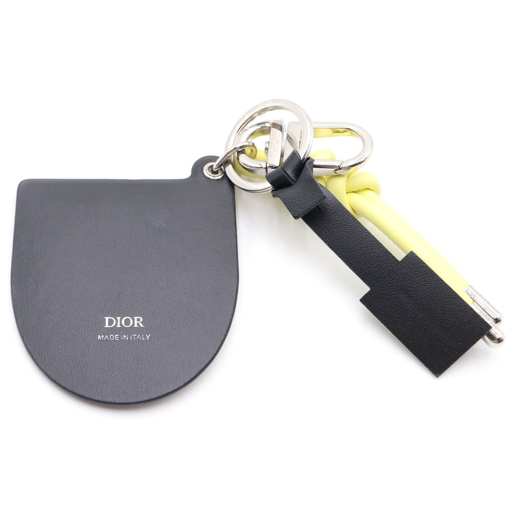 DIOR(ディオール) エンブロイダリー グレインドカーフスキン フラワーキーホルダー チャーム イエロー/ホワイト