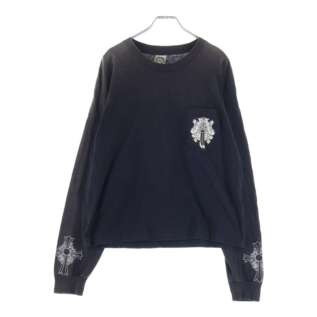 CHROME HEARTS(クロムハーツ) OLD オールド ヴァインダガー ムネポケットプリント クルーネック 長袖Tシャツ ブラック