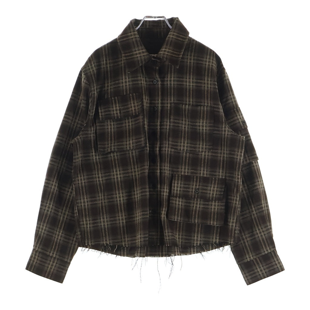 KODY PHILLIPS(コディフィリップス) Cargo Flannel Shirt カーゴポケット カットオフ フランネル長袖シャツ ブラウン