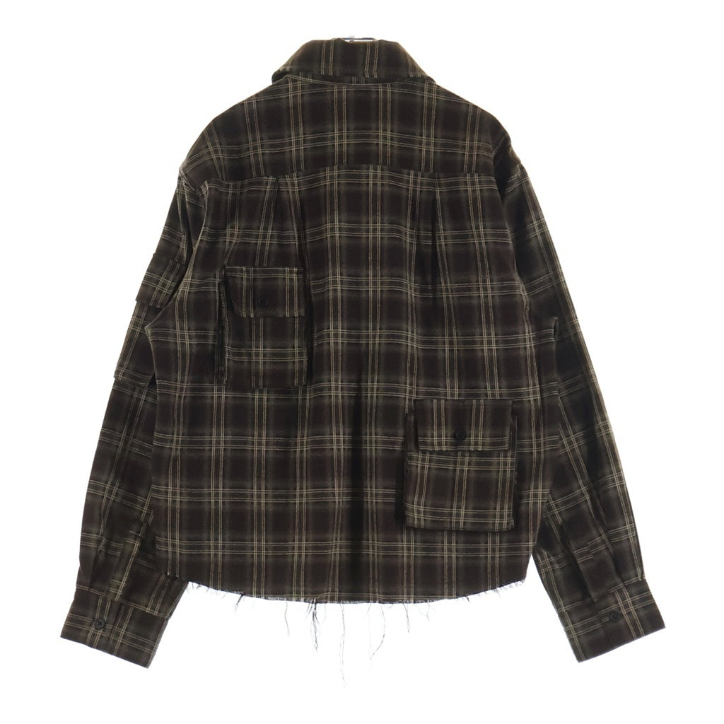 KODY PHILLIPS(コディフィリップス) Cargo Flannel Shirt カーゴポケット カットオフ フランネル長袖シャツ ブラウン