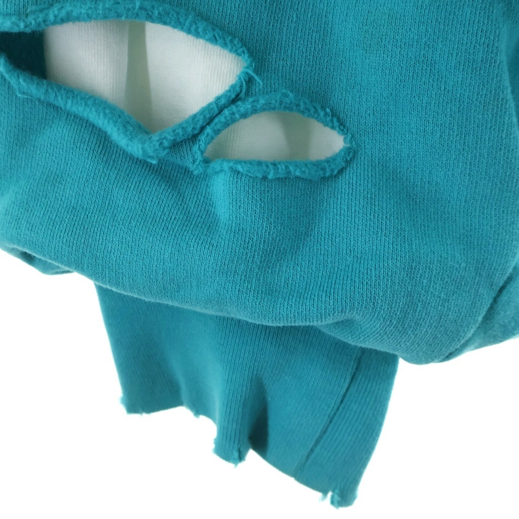 BALENCIAGA(バレンシアガ) 21SS Caps Destroyed Hoodie デストロイ加工 フロントロゴ プルオーバースウェットパーカー フーディ ブルー 659403 TKVB6
