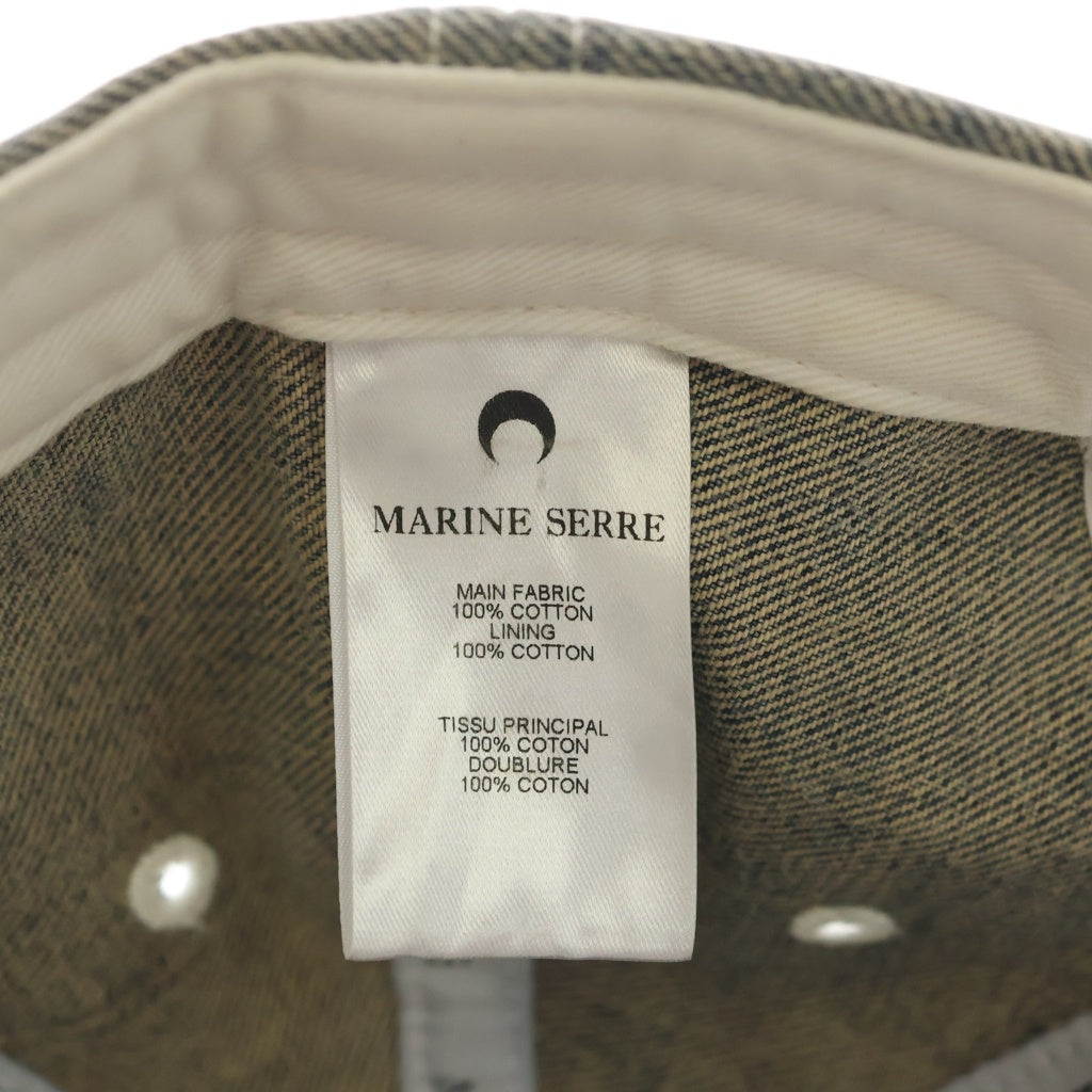 MARINE SERRE(マリーン セル) Regenerated Cap サイドプレート デニム切替 6パネル ベースボールキャップ インディゴブルー