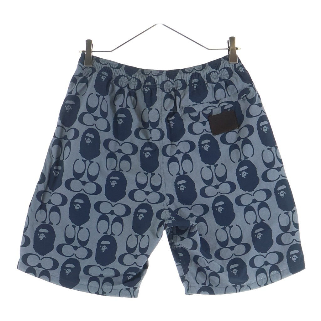 A BATHING APE(アベイシングエイプ) ×COACH コーチ シグネチャーロゴプリント ウエストリブ ハーフパンツ ショーツ ネイビー 001SPH731901C