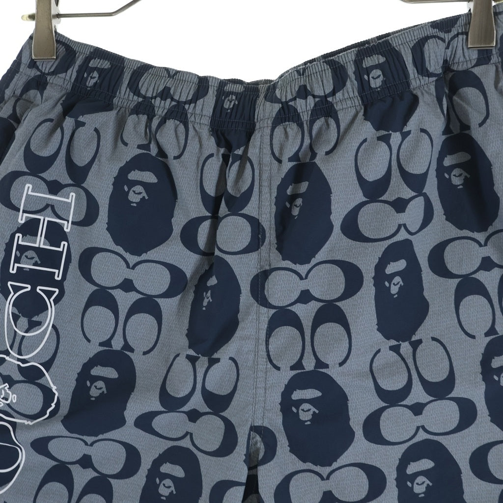 A BATHING APE(アベイシングエイプ) ×COACH コーチ シグネチャーロゴプリント ウエストリブ ハーフパンツ ショーツ ネイビー 001SPH731901C