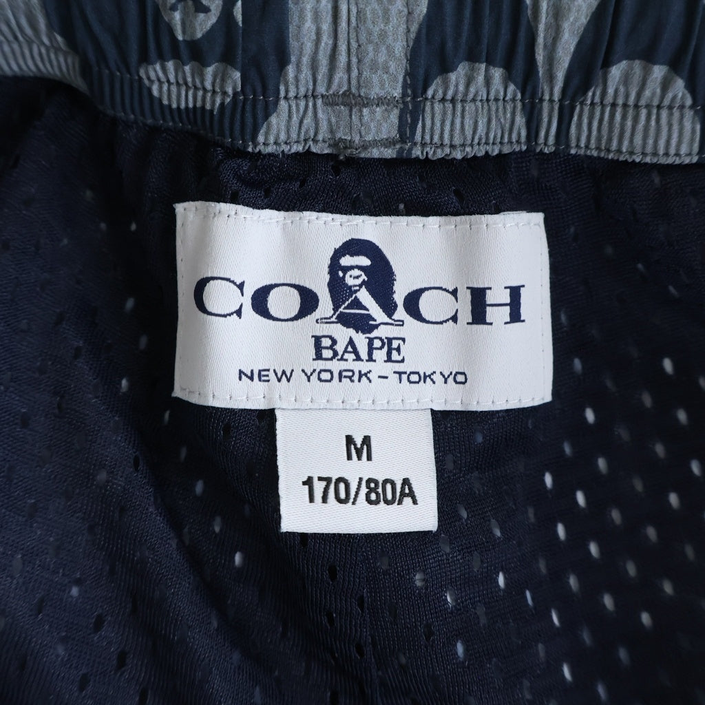 A BATHING APE(アベイシングエイプ) ×COACH コーチ シグネチャーロゴプリント ウエストリブ ハーフパンツ ショーツ ネイビー 001SPH731901C