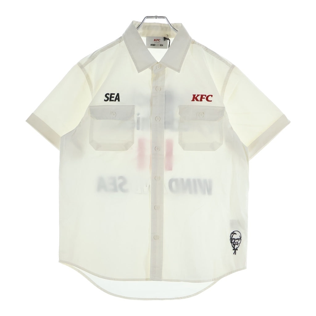 WIND AND SEA(ウィンダンシー) 22SS ×KFC WORK SHIRT ケンタッキーフライドチキン フロントロゴ刺繍 ワーク半袖シャツ ホワイト WDS-KFC-01