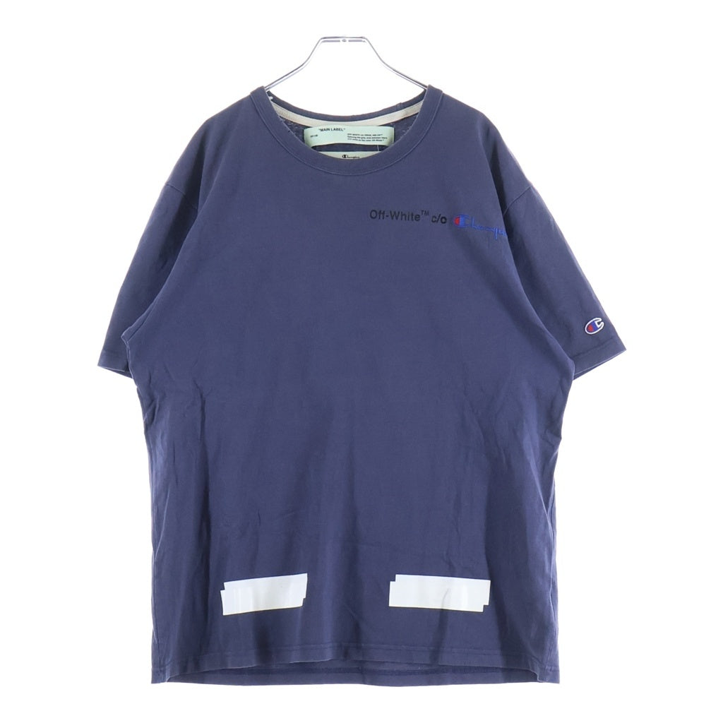 OFF-WHITE(オフホワイト) 18SS ×Champion T-Shirt チャンピオン ロゴ刺繍 半袖Tシャツ カットソー ネイビー OMAA029S18874050