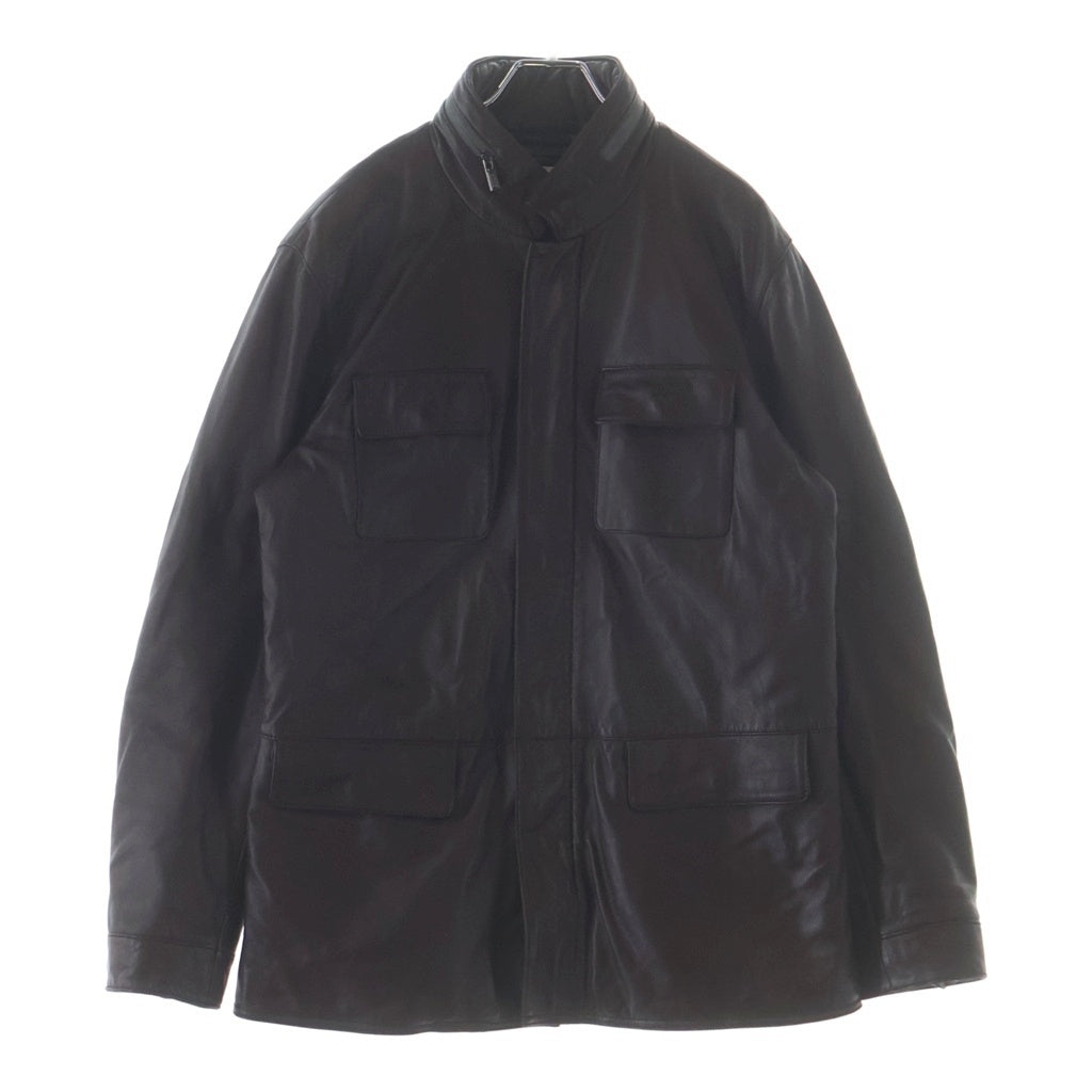 ARMANI COLLEZIONI(アルマーニ コレツィオーニ) Stand Collar Leather Jacket オーバーサイズ スタンドカラー レザージャケット ダークブラウン