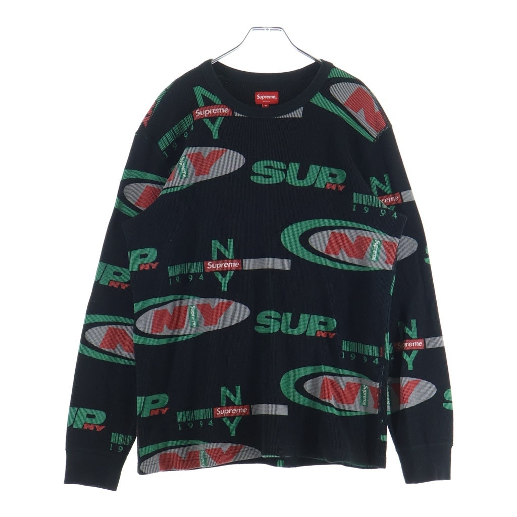 SUPREME(シュプリーム) 18AW NY Waffle Thermal L/S 総柄 ワッフル サーマル 長袖Tシャツ ブラック