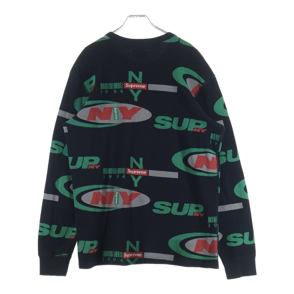 SUPREME(シュプリーム) 18AW NY Waffle Thermal L/S 総柄 ワッフル サーマル 長袖Tシャツ ブラック